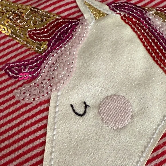 Joules Pink & Red Striped Sparkle Unicorn Shirt - size 5 - Picture 4 of 6